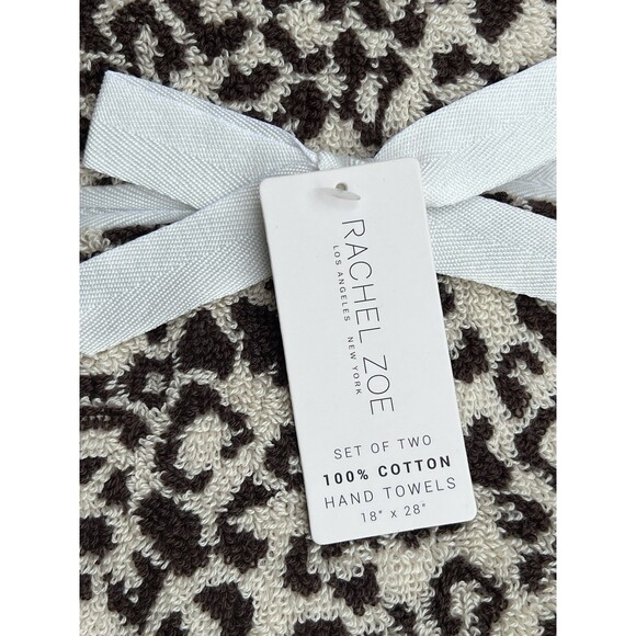 Rachel Zoe Leopard Hand Towels Cheetah Animal Print Tan Brown 100% Cotton 2 Pc - Picture 2 of 5